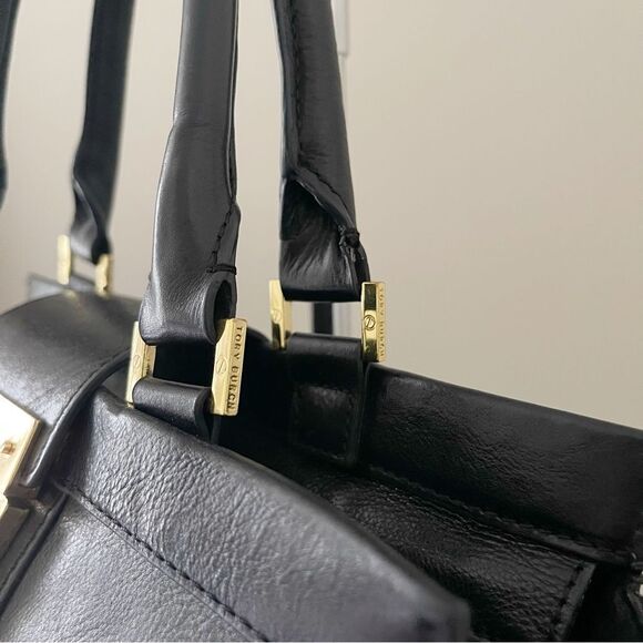 Tory Burch Black Holland Satchel Handbag Leather preowned - Picture 4 of 13